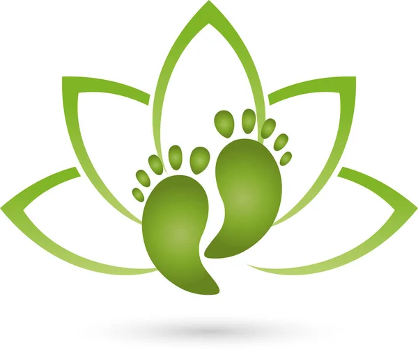 Pies y hojas, cuidado de los pies y logotipo de masaje — Archivo Imágenes Vectoriales
