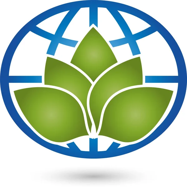Bumi globe dan daun, tanaman, bumi dan logo ekologi - Stok Vektor
