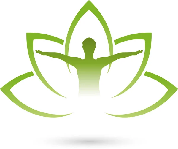 Pessoa e folhas, praticante alternativo e logotipo da massagem — Vetor de Stock
