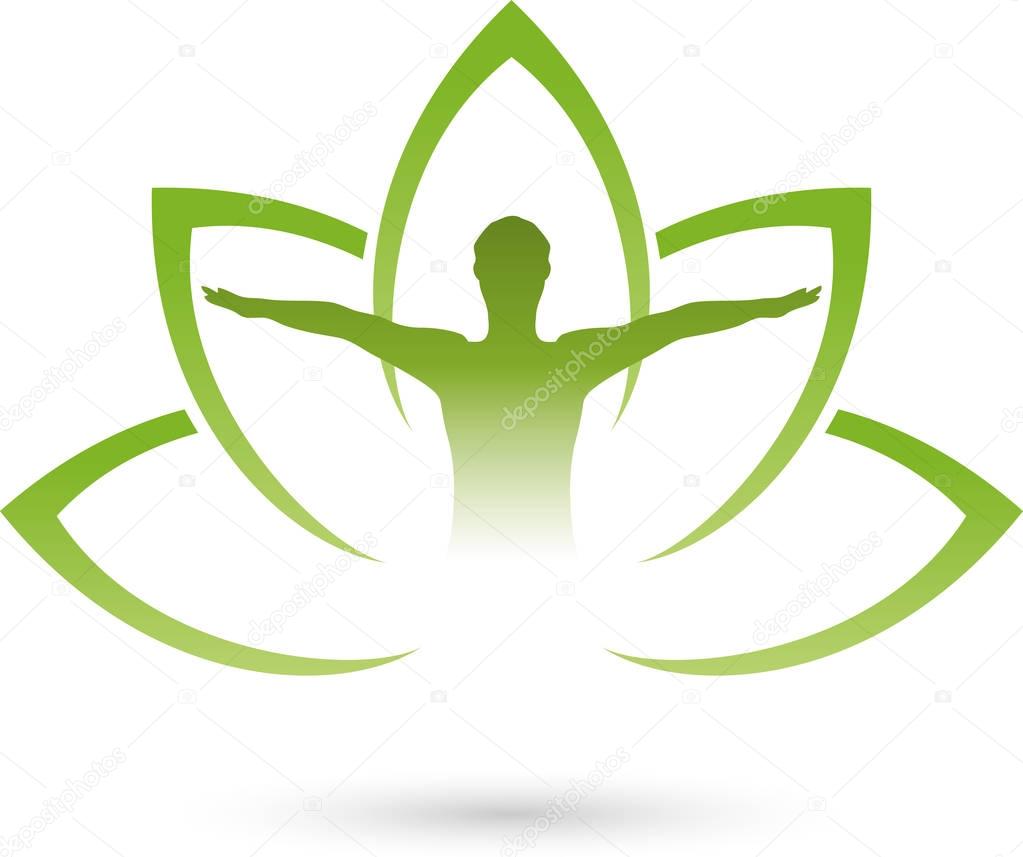 Person and leaves, alternative practitioner and massage logo