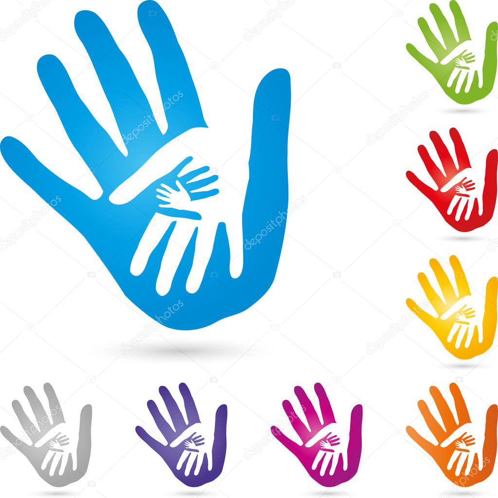 Three hands, team, family logo