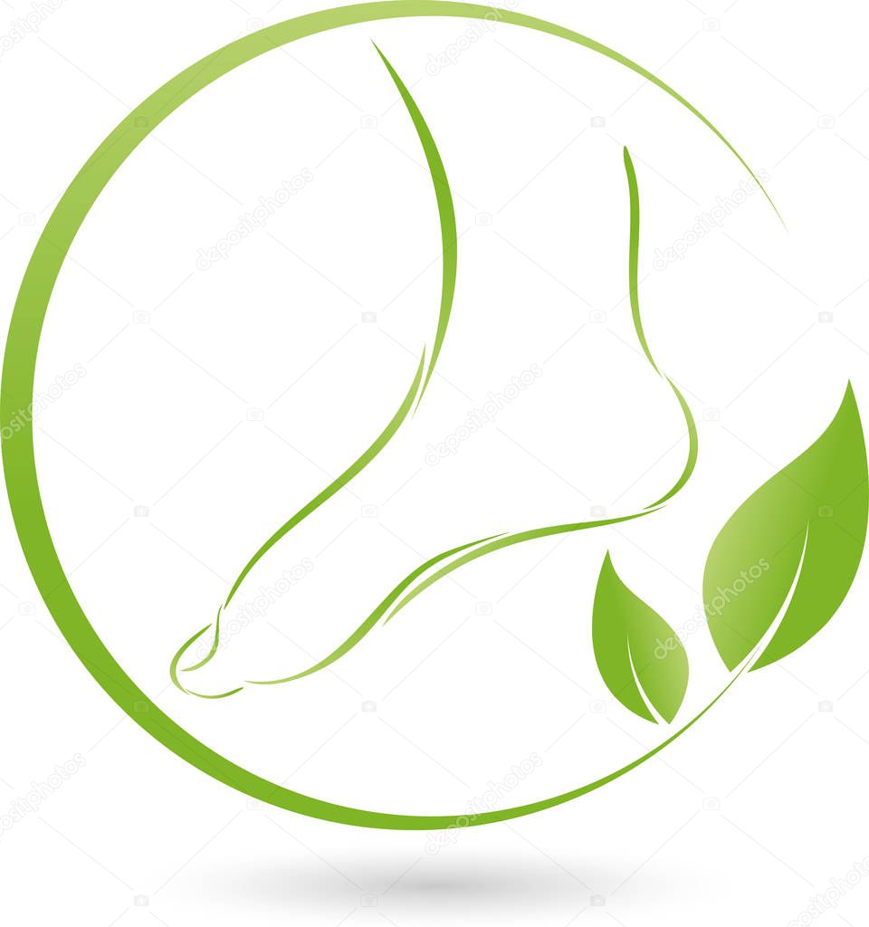 Foot and leaves, foot care and wellness logo