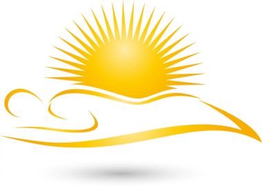 Kişi ve güneş, bronzlaşma salonu ve Solaryum logosu