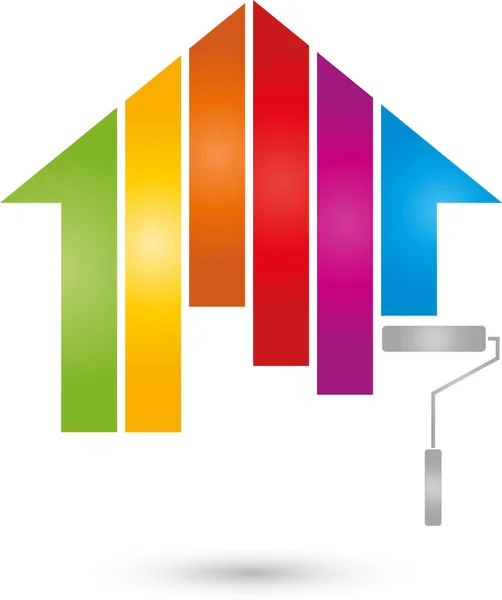 Rumah Berwarna Lukisan Gulung Logo Pelukis - Stok Vektor