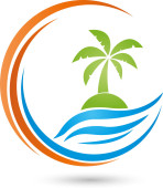 Sziget, sun, palm, trópusi sziget, logó