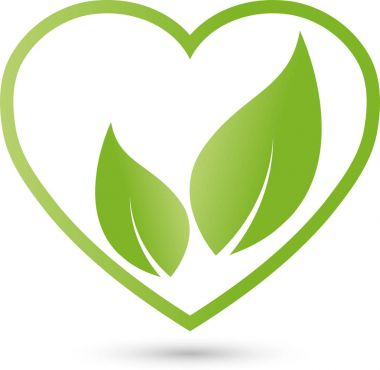 İki yaprakları ve kalp, vegan, doğa, logo