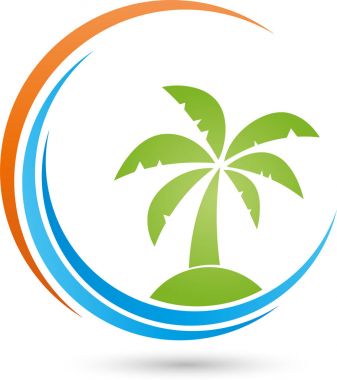 Adası, güneş, palm, tropik ada, logo