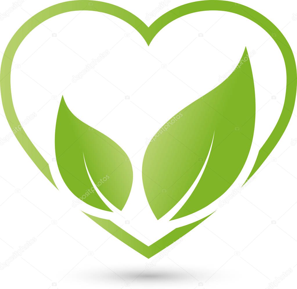 Heart and Two Leaves, Vegan, Nature, Logo