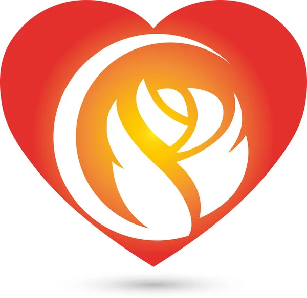 Bunga Mawar Hati Hadiah Logo - Stok Vektor