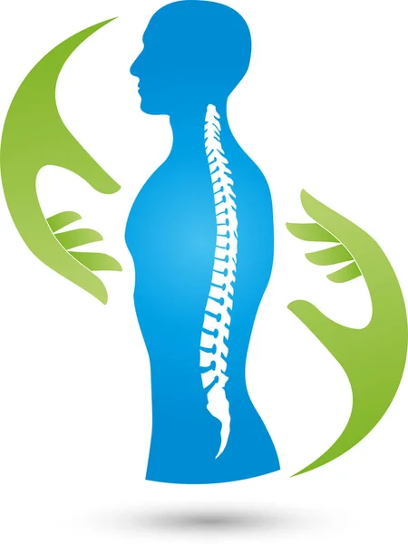 Ortopedia Fisioterapia Coluna Vertebral Mãos Logotipo —  Vetores de Stock