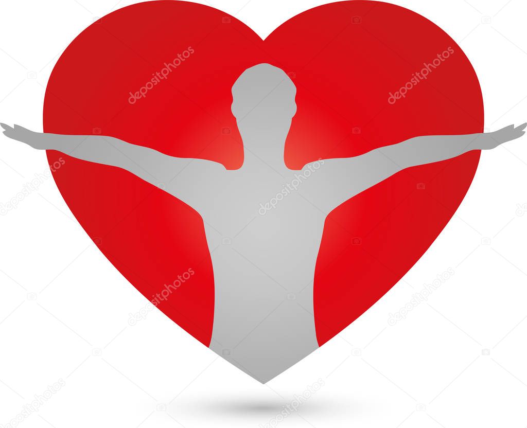 Person and heart, medicine, human, logo