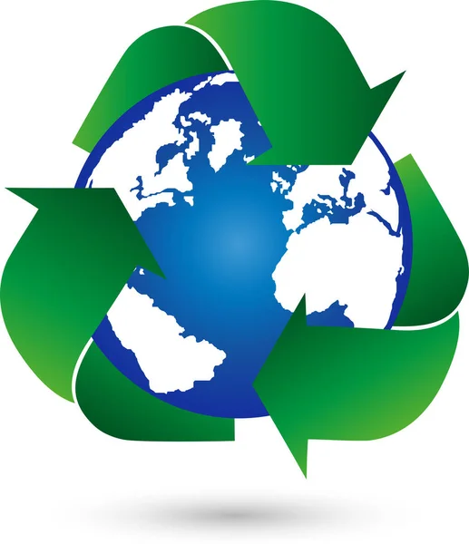 Recycling Pfeile Recycling Zeichen Erde Globus Weltkugel Logo — Stockvektor