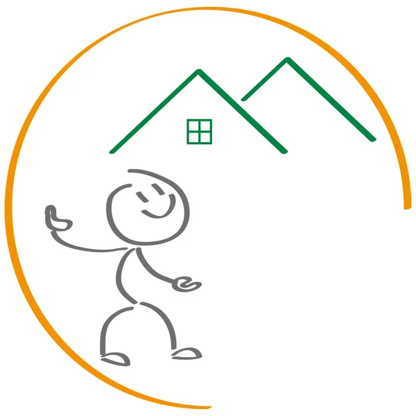 Orang Dua Rumah Dan Matahari Logo Real Estate - Stok Vektor