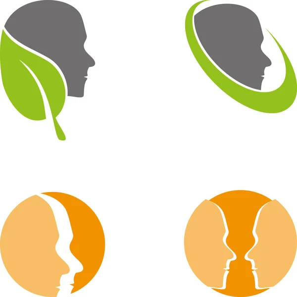Hlava Kolekce Obličej Psychologie Logo Ikona — Stockový vektor