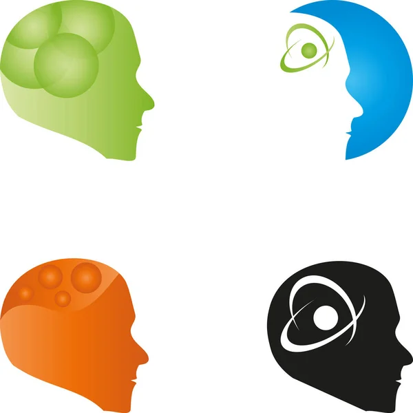 Cabeça Coleção Cérebro Psicologia Logotipo Ícone — Vetor de Stock