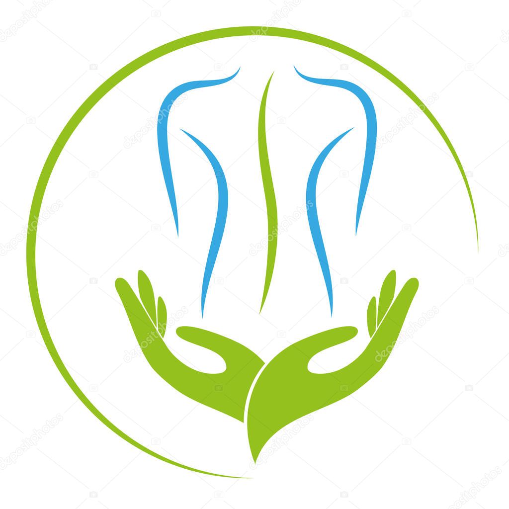 Two hands, person, orthopedics, massage, chiropractor, logo, icon