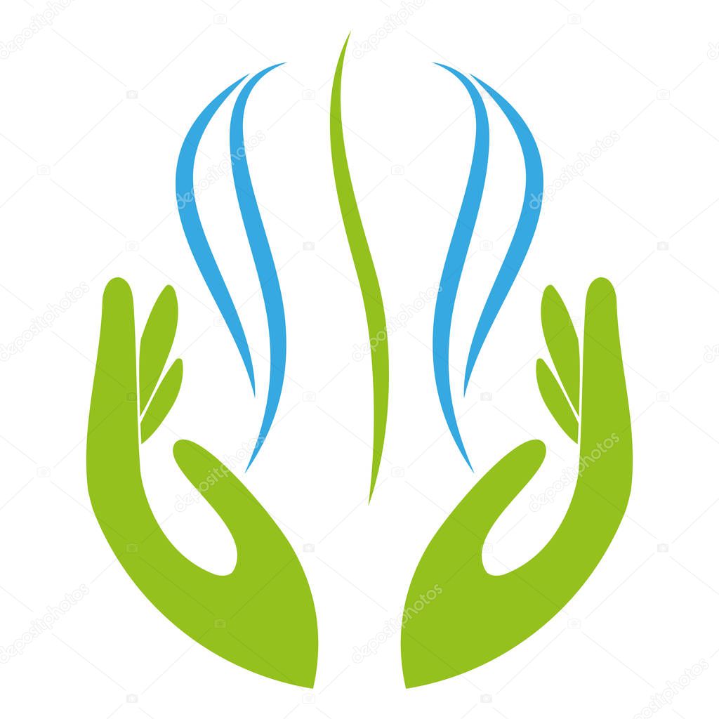 Two hands, person, orthopedics, massage, chiropractor, logo, icon