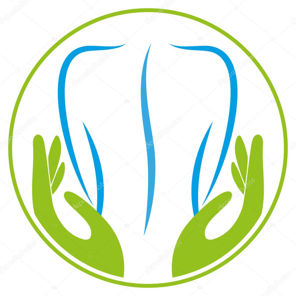 Two hands, person, orthopedics, massage, chiropractor, logo, icon