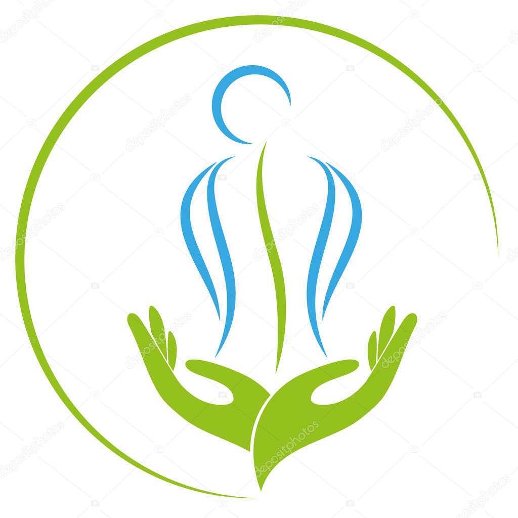 Two hands, person, orthopedics, massage, chiropractor, logo, icon