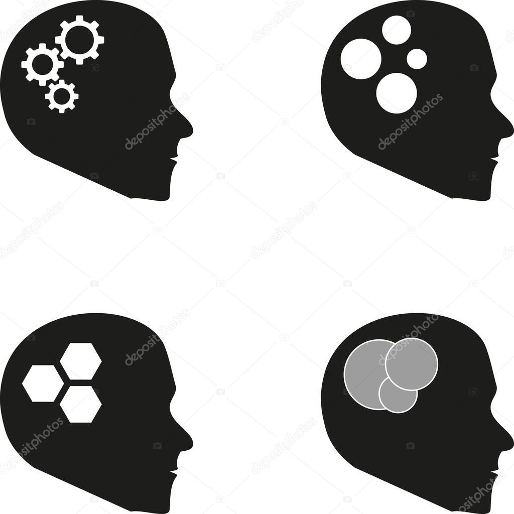 Head, collection, brain, psychology, logo, icon
