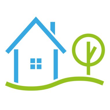Aile evi, çayır ve ağaç, gayrimenkul, logo, geçmiş