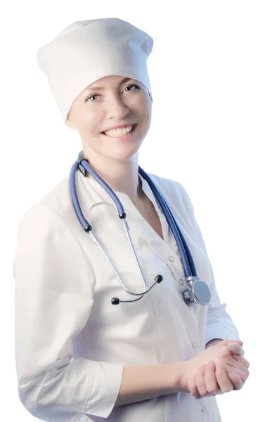 Portret lekarza w biały płaszcz i czapkę — Zdjęcie stockowe