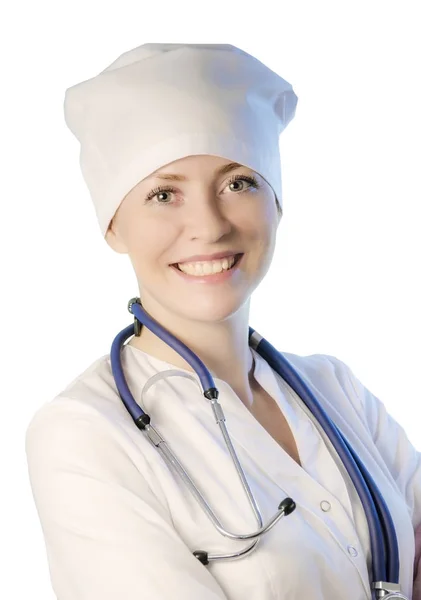 Портрет врача в белом халате и кепке Стоковое Изображение