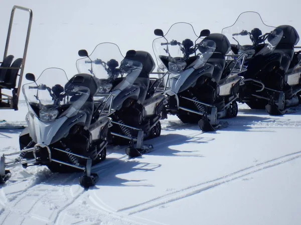 Campitello Matese Março 2018 Fila Motos Neve Pronta Para Ser — Fotografia de Stock