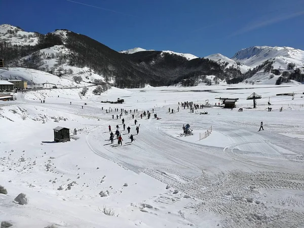 Campitello Matese Março 2018 Panorama Planalto Visto Acesso Pistas Esqui — Fotografia de Stock