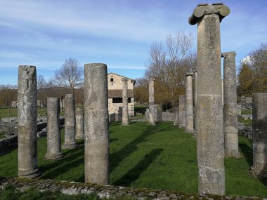 Altilia, Sepino, Campobasso, Molise, Italy - March 8, 2018: Remains of the basilica of the small Roman city of Samnite origins built along the ancient Pescasseroli-Candela cattle track clipart