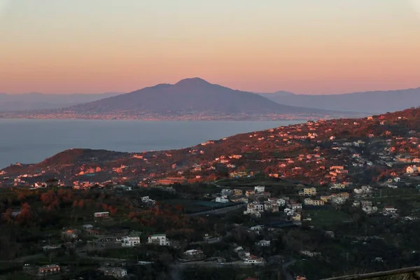 Massa Lubrense Campania Italy February 2020 Panoramic View Vesuvius Sunset — 图库照片