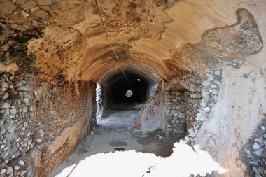 Sorrento, Campania, İtalya - 16 Şubat 2020: Pollio Felice Roma villasının kalıntıları