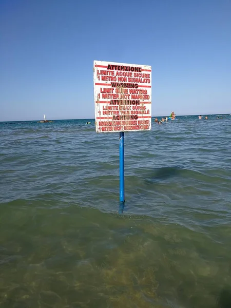 San Salvo Marina Abruzzo Italy July 2019 Signpost Sea Limit — Stock Photo, Image