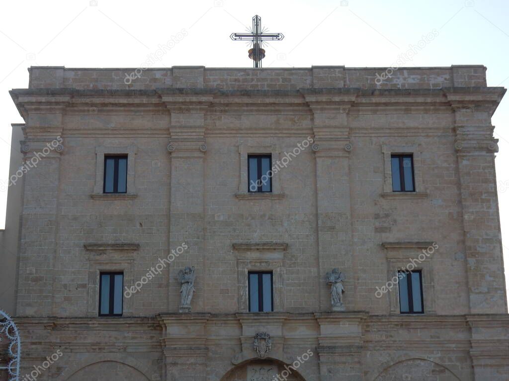Santa Maria di Leuca, Lecce, Puglia, Italy - August 27, 2019: Detail of the Basilica of Santa Maria de Finibus Terrae