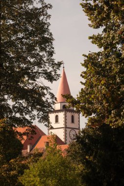 Kilise kulesi önünde, ağaçları ile arka planda Petrovaradin içinde ateş