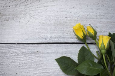 Güzel taze gül ahşap masa üzerinde çerçeve