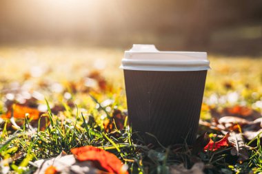 Çimenlerin üzerinde kahverengi kahve fincanı