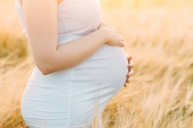 Gün batımı alanındaki hamile kadın