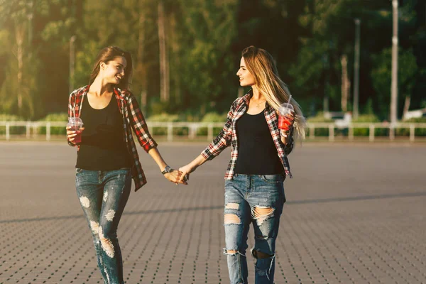 Meninas irmãs gêmeas no parque de verão — Fotografia de Stock