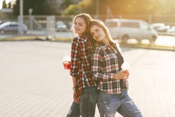 Girls sisters twins in summer park — Stock Photo, Image