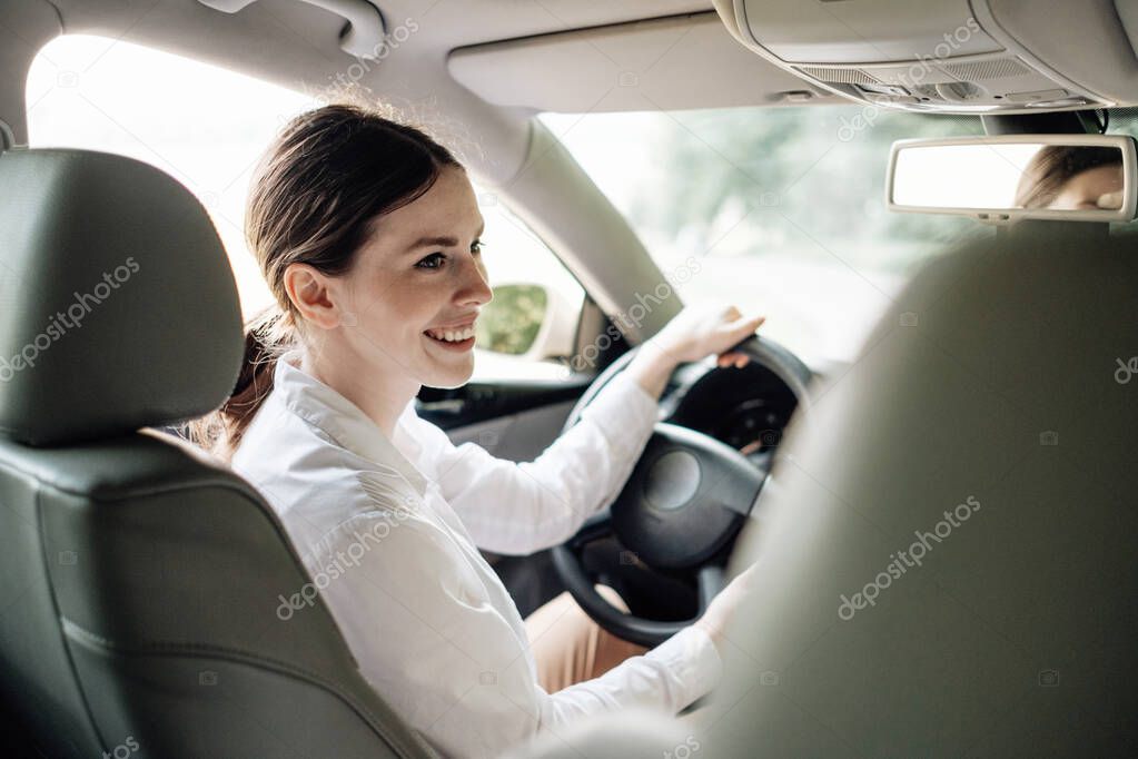 Happy Cute Girl Enjoying Road Trip, Vacation Concept, Holidays Outside the City