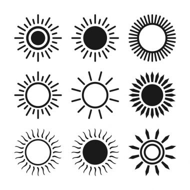Güneş simgesi seti, vektör illüstrasyonu