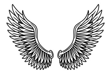 Eski moda kanat melekleri ve kuşlar dövme tarzında vektör çizimlerini izole ettiler. Tasarım ögesi.