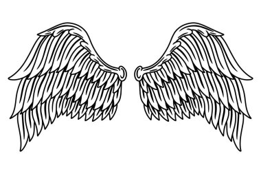 Eski moda kanat melekleri ve kuşlar dövme tarzında vektör çizimlerini izole ettiler. Tasarım ögesi.