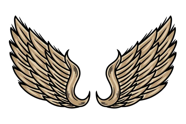 Kolorowe vintage retro skrzydła anioły i ptaki odizolowane wektor ilustracji w stylu tatuażu. Element projektu. — Wektor stockowy
