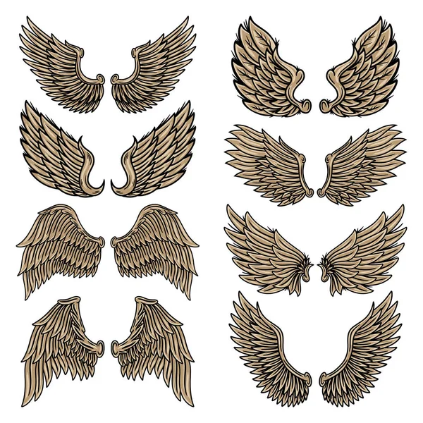 Set vintage coloré ailes rétro anges et oiseaux illustration vectorielle isolée dans le style tatouage. Élément de conception . — Image vectorielle