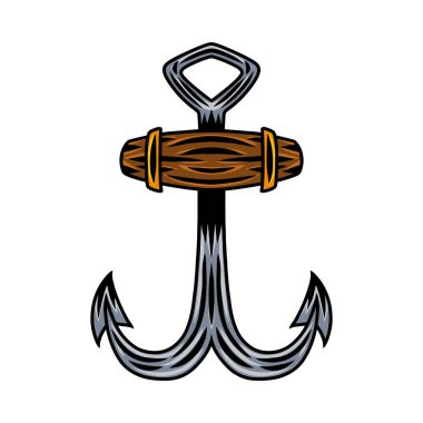 Beyaz arka planda izole edilmiş eski gemi çapası vektör çizimi. Tasarım ögesi.