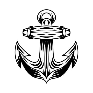 Beyaz arka planda izole edilmiş eski gemi çapası vektör çizimi. Tasarım ögesi.