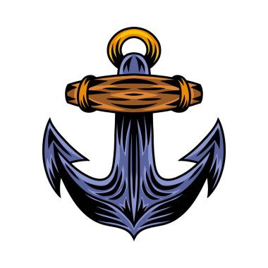 Beyaz arka planda izole edilmiş eski gemi çapası vektör çizimi. Tasarım ögesi.