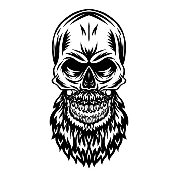 Calavera humana retro vintage con barba de bigote ilustración vectorial aislada sobre un fondo blanco. Elemento de diseño . — Archivo Imágenes Vectoriales